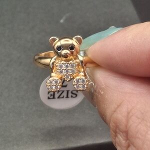Gold Teddy Bear Ring with Clear Stones - Women Jewelry Rings
